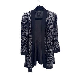 Joseph Ribkoff Disco Cardigan Womens 16 Black Velvet Metallic Silver Bell Sleeve